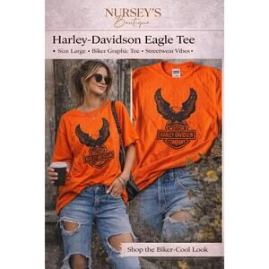 Harley Davidson Eagle Graphic Tee Orange Size Large Biker Shirt